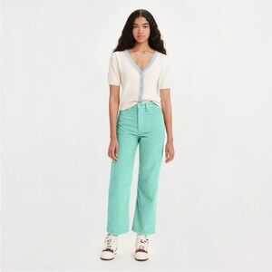 Levi's Premium Corduroy Ribcage Straight Ankle Pants Teal Green Blue Size 29